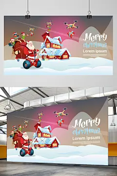 创意开车圣诞老人插画