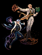 DND Commission - Mr. Toad and Mr. Frog, Alex Chen : This mage pair is a commission I did for a friend's DnD campaign. Mr. Frog is the blonde alchemist, cold and aloof. Mr. Toad, the more lively of the two, is a warlock who wields Eldritch blast.