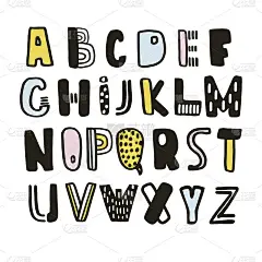 有趣的幼稚与墨水字母。矢量可爱的手工字体。