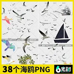 海鸥剪影卡通手绘白色船帆飞翔大海洋鸟类png免抠ps图片背景素材-淘宝网