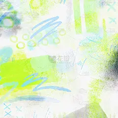 水彩飞溅抽象的春天几何背景。春天的背景在浅绿色和蓝色的颜色与手绘飞溅，线条和纹理。亮泉几何图形