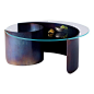 Wave Coffee Table in Contemporary Heat Tempered Steel and Starfire Glass