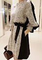 【专衣】2014秋冬韩国最新款优雅气质针织拼接系带连衣裙