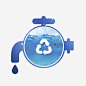 水龙头中的可循环利用图标 https://88ICON.com 蓝色 水龙头 可循环利用图标 水资源 水滴 水泡