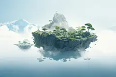 设计小岛建筑场景插画