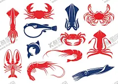 手绘海产品矢量元素 【酷图网】手绘海产品,海产品元素,海洋生物,卡通剪影,扁平风插画,卡通插画,卡通贴纸,插画元素,手绘插画,插画设计,矢量元素,元素设计
