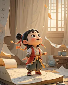 哪吒插画简笔画手绘治愈元素