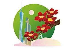 中国风手绘广州城市地标古迹建筑旅游景点线性插画设计素材(47).eps