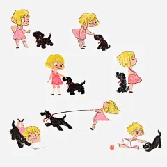训狗的小女孩免抠素材_新图网 https://ixintu.com 卡通 卡通元素 故事插画 儿童插画 训狗 小女孩