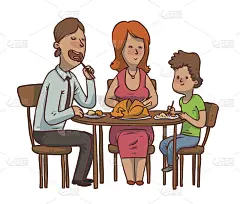 家宴:爸爸、妈妈和儿子吃炸鸡