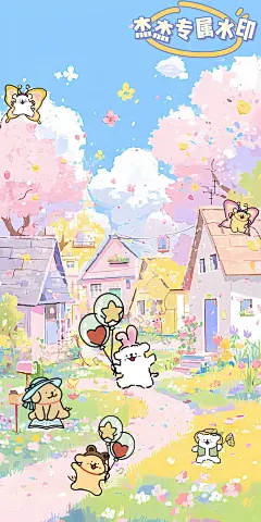 春日浪漫满屋/线条小狗壁纸 - 小红书