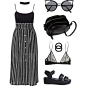 A fashion look from May 2016 featuring striped skirt, soft cup bra and black wedge shoes. Browse and shop related looks.