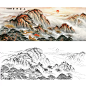 工笔画大幅山水画白描底稿五岳独尊泰山鸿运当头国画打印线稿FS09-淘宝网