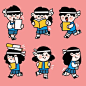 Funny kids preparing for exam characters doodle illustration set