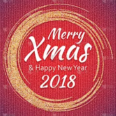 2018年，金色和白色卡片，圣诞快乐的文字和闪光的框架。闪闪发光的节日背景，矢量尘埃的边界