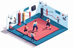 扁平风体育场运动员立体插画