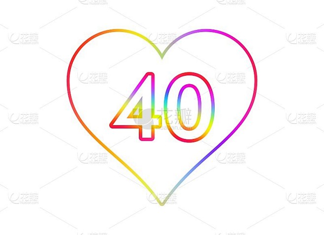 数字40成白色的心与彩虹色的轮廓。