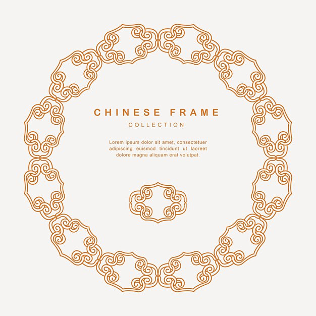 传统圆形中国风中式窗花装饰边框花纹图案元...
