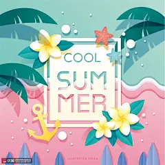 鸡蛋花棕榈叶夏日度假旅游夏季折纸剪纸插画季节插画素材下载-优图网-UPPSD