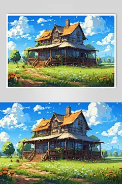 数字艺术AI郊外乡村风景插画-众图网