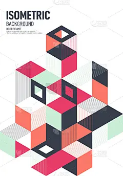 Abstract isometric geometric shape layout poster d