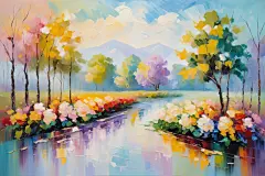 设计风景花草油画图片插画