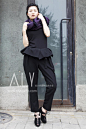 设计师原创品牌ALY春季新款新款黑色毛呢裙摆小脚裤锥子裤