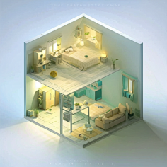 AIGC：微缩剖面房间 3D-花瓣网|陪你做生活的设计师 | 路牌