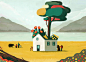 Organic Restaurant and outdoor activities : This Illustration is for "Bosco de Meneghì" an organic restaurant surrounded by the wild Italian mountains.