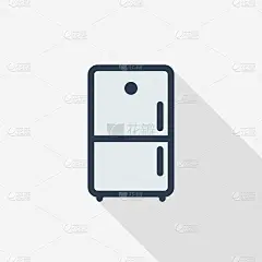 冰箱细线平彩色图标。线性向量符号。彩色的长影子设计。