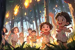 春游露营秋游暑假孩子笑脸小孩露营郊游插画