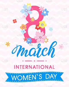 妇女日排版用不同的花和丝带。四季贺卡完美的打印, 传单, 海报, 节日请柬等。矢量3月8日卡.