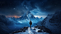 The girl in the snow mountain, carrying a travel backpack, snow mountain, cold weather, movie texture, lonely back, mountains, night, stars, movie texture, 8K


雪山中的女孩，背着旅行的背包，雪山，寒冷的天气，电影质感，孤独的背影，大山，夜晚，星星，电影质感，8K
