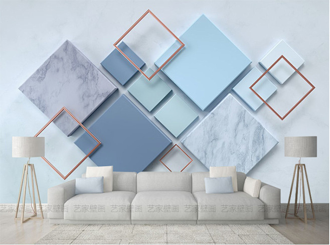 新款3d立体时尚几何菱形客厅卧室电视沙发...