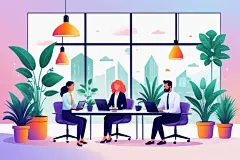 卡通办公室扁平风商务办公场景插画