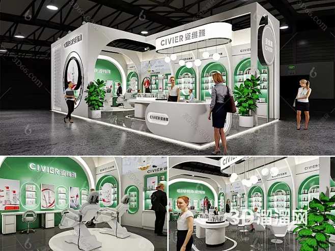 美容美妆展 轻奢 现代 L型 开放式 木结构 展台设计 美妆柜 化妆品陈列 美容博览会展台 美博会3D模型-花瓣网