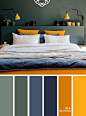 卧室最佳10种配色方案{绿色+深蓝色+芥末黄}调色板#color #bedroomcolor--