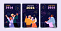 国外扁平卡通2024新年元旦跨年夜烟花庆祝人物插画ai矢量设计素材-淘宝网