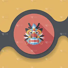 中国新年扁平图标与长影子，eps10