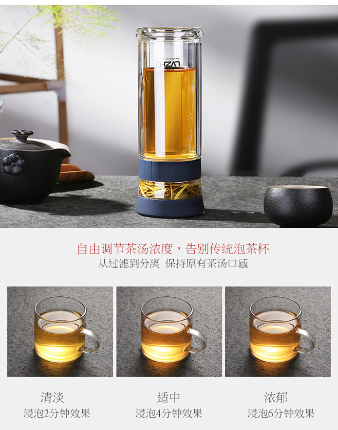 双层玻璃杯男耐热隔离喝茶叶泡茶杯办公室茶...