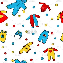 可爱的无缝模式与 clothess 的小宝宝。无缝的矢量图的平面样式设计包装儿童产品、 促销、 销售