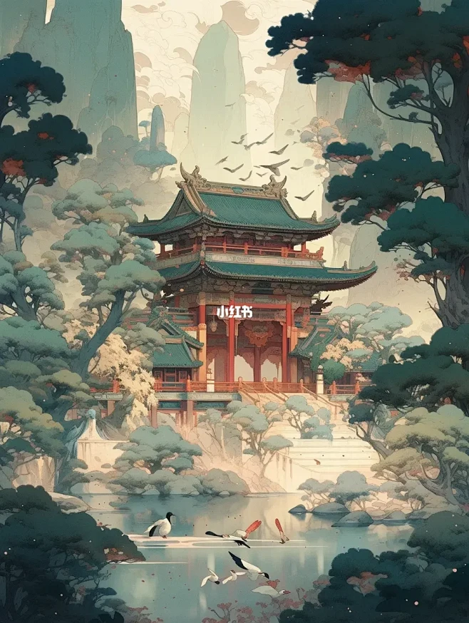 ai古风插画|周末愉快呀，出来玩了吗？！图片_AI素材图片素材-花瓣网