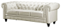 White Button Tufted Leather Sofa with Rolled Arms traditional sofas