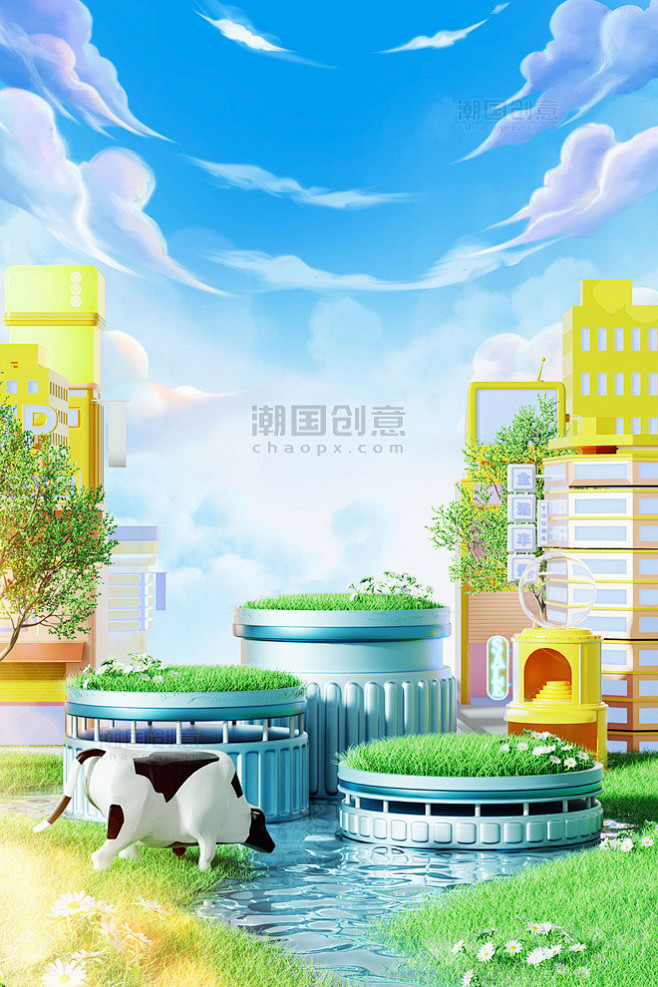 3D立体电商产品展台场景图片_潮国创意
