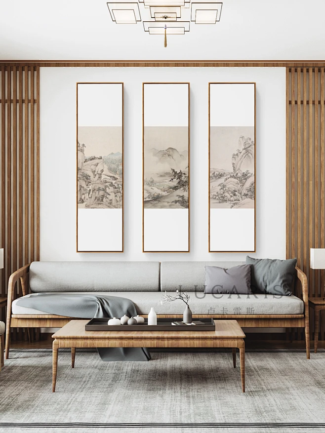 山中阡陌新中式原木风客厅装饰画山水工笔画日式挂画玄关壁画竖幅-tmall.com天猫-花瓣网