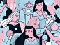 Time for girlfriends girlfriend flat thick stroke pink blue friends girl illustration