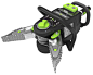 This may contain: a green and black cordless garden tool on a white background with clippings