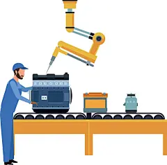 汽车机修工和汽车零件在运输带插画下载