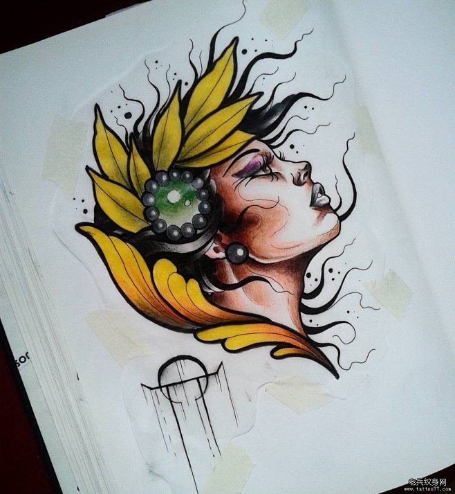 欧美school女郎纹身图案手稿