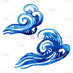 水彩画风格化的海浪，两个元素。